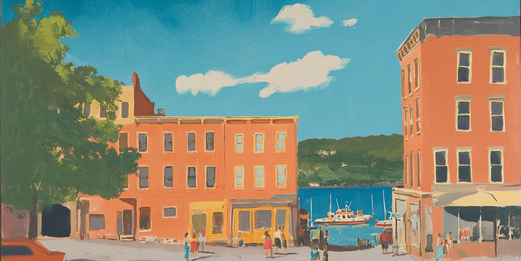 Sunlit street to the harbor