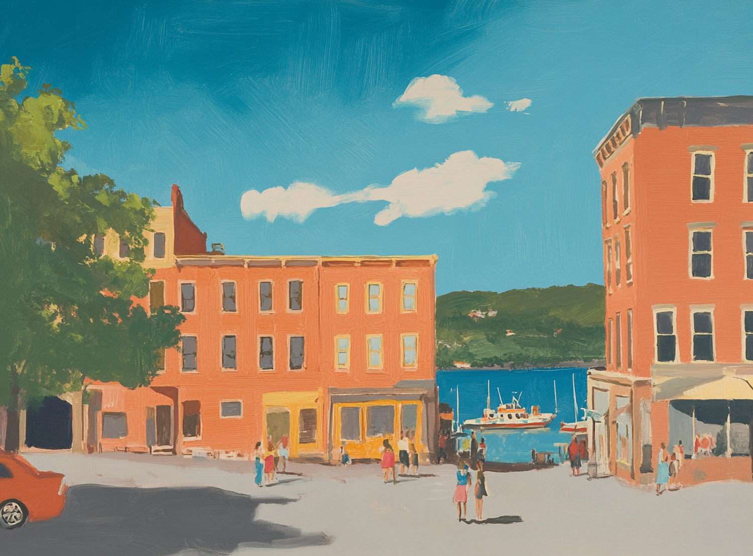 Sunlit street to the harbor
