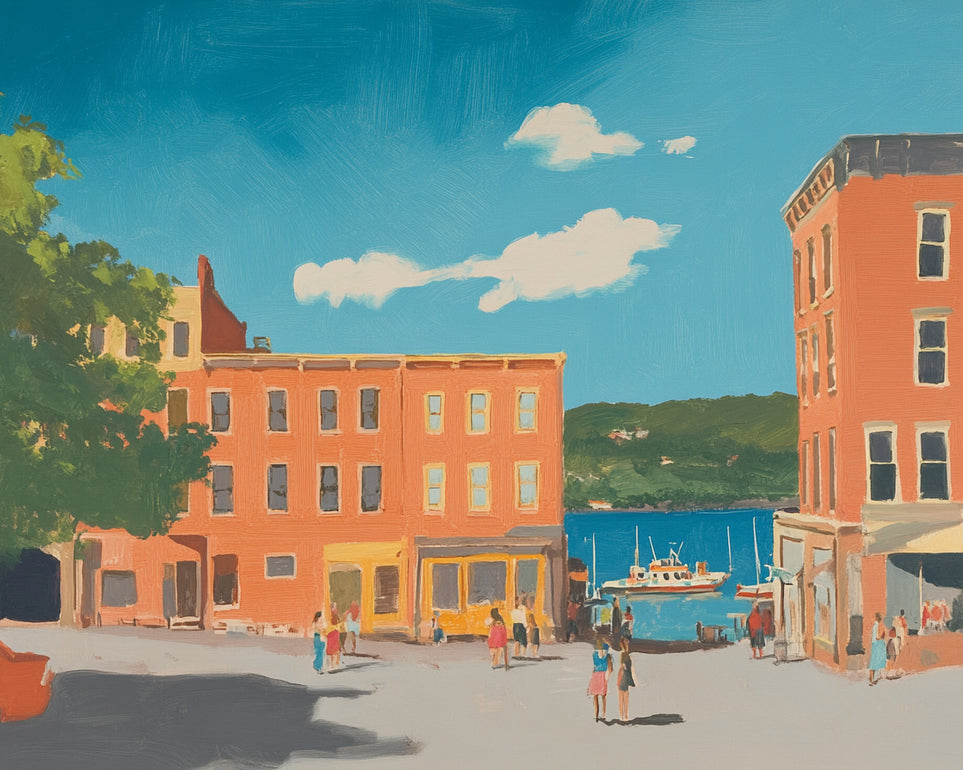 Sunlit street to the harbor