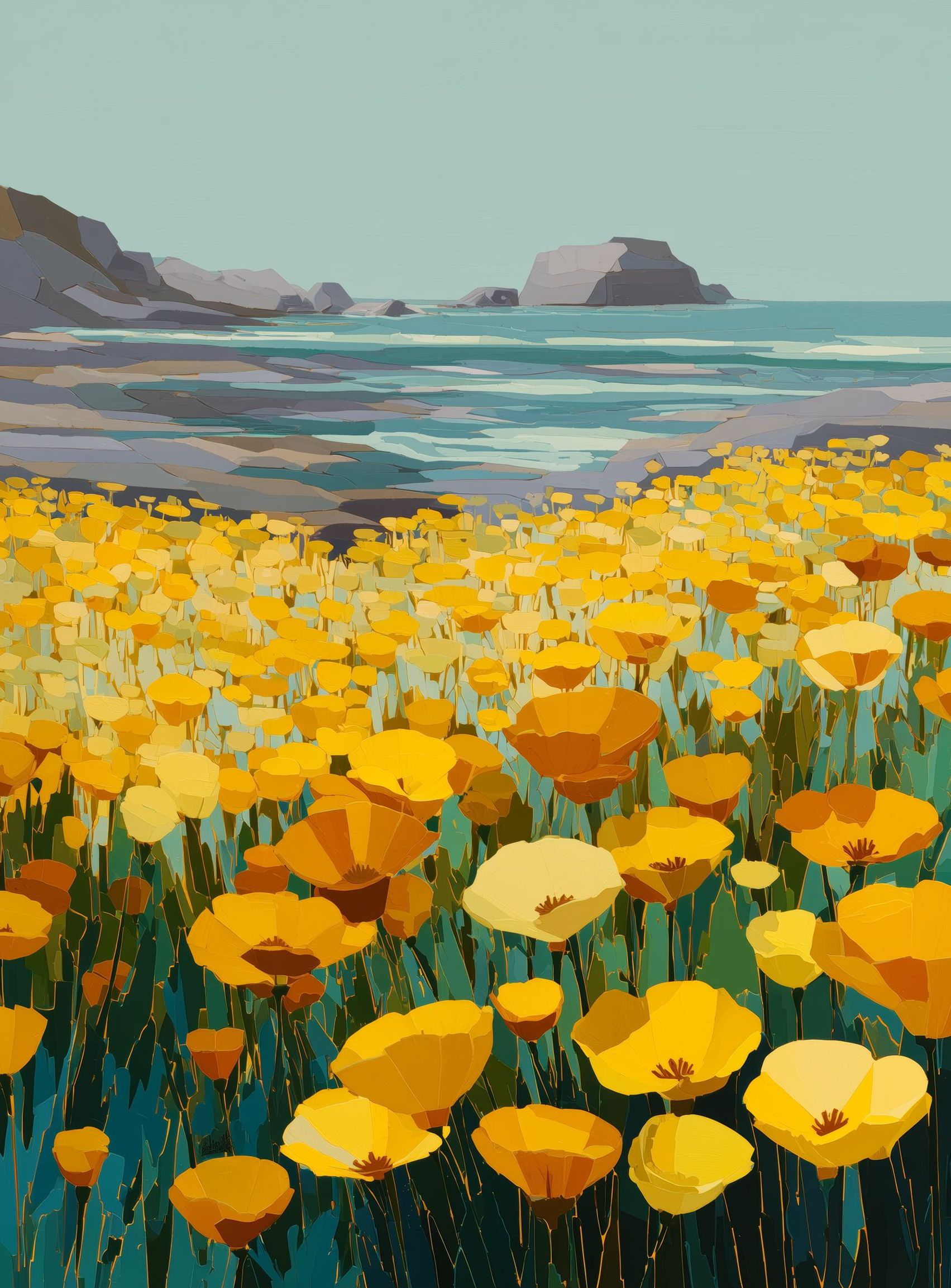 Poppy Field Facing the Pacific
