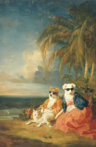 Sunglasses dogs under palms