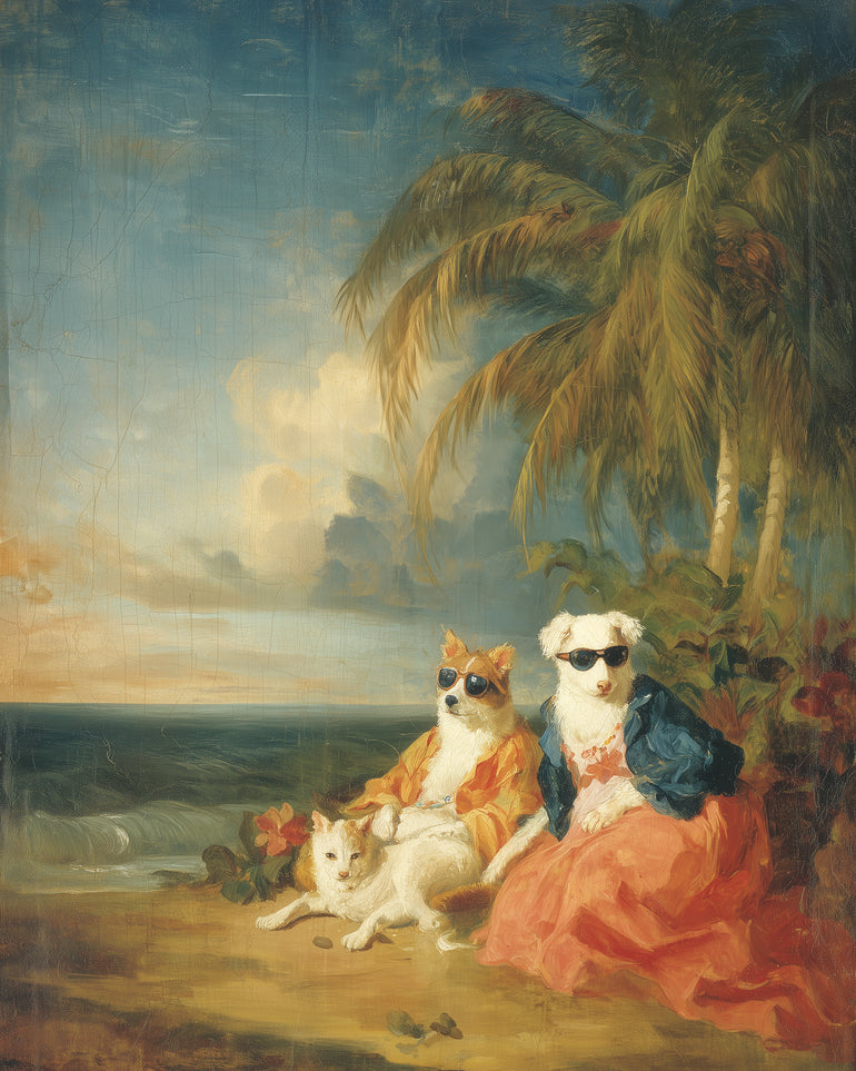 Sunglasses dogs under palms