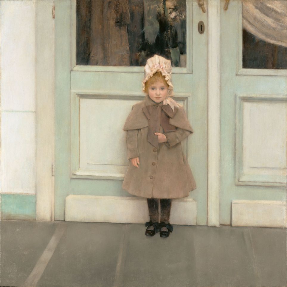 A child beneath pale doors