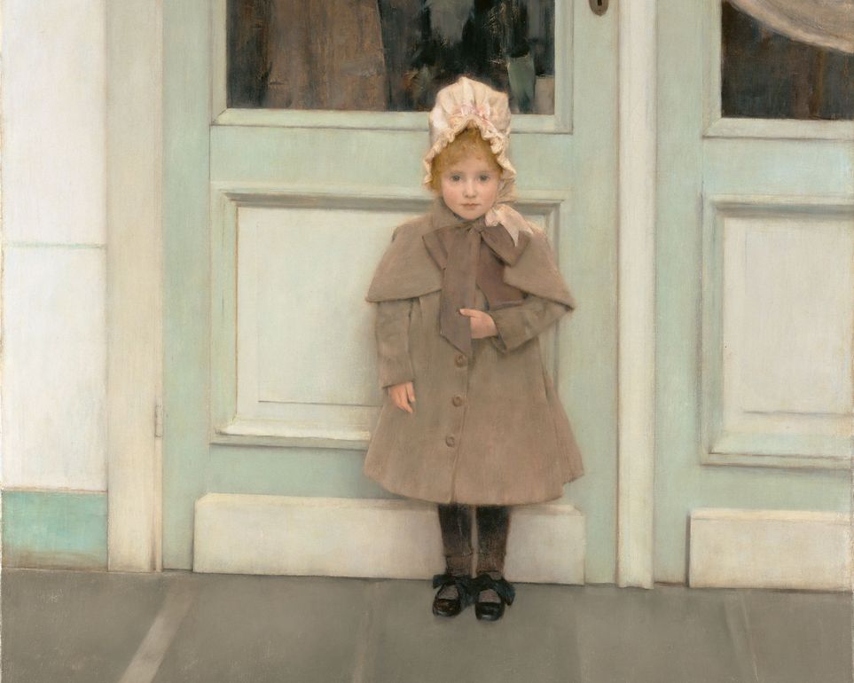 A child beneath pale doors