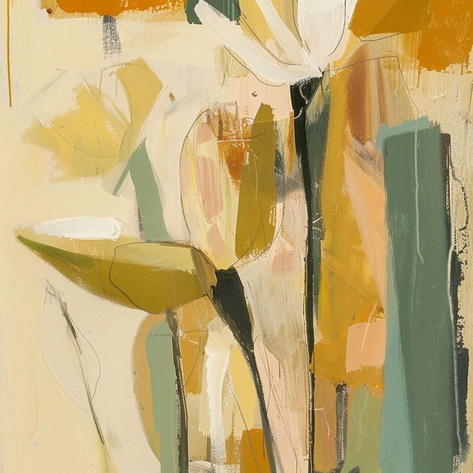 White flower in ochre blocks
