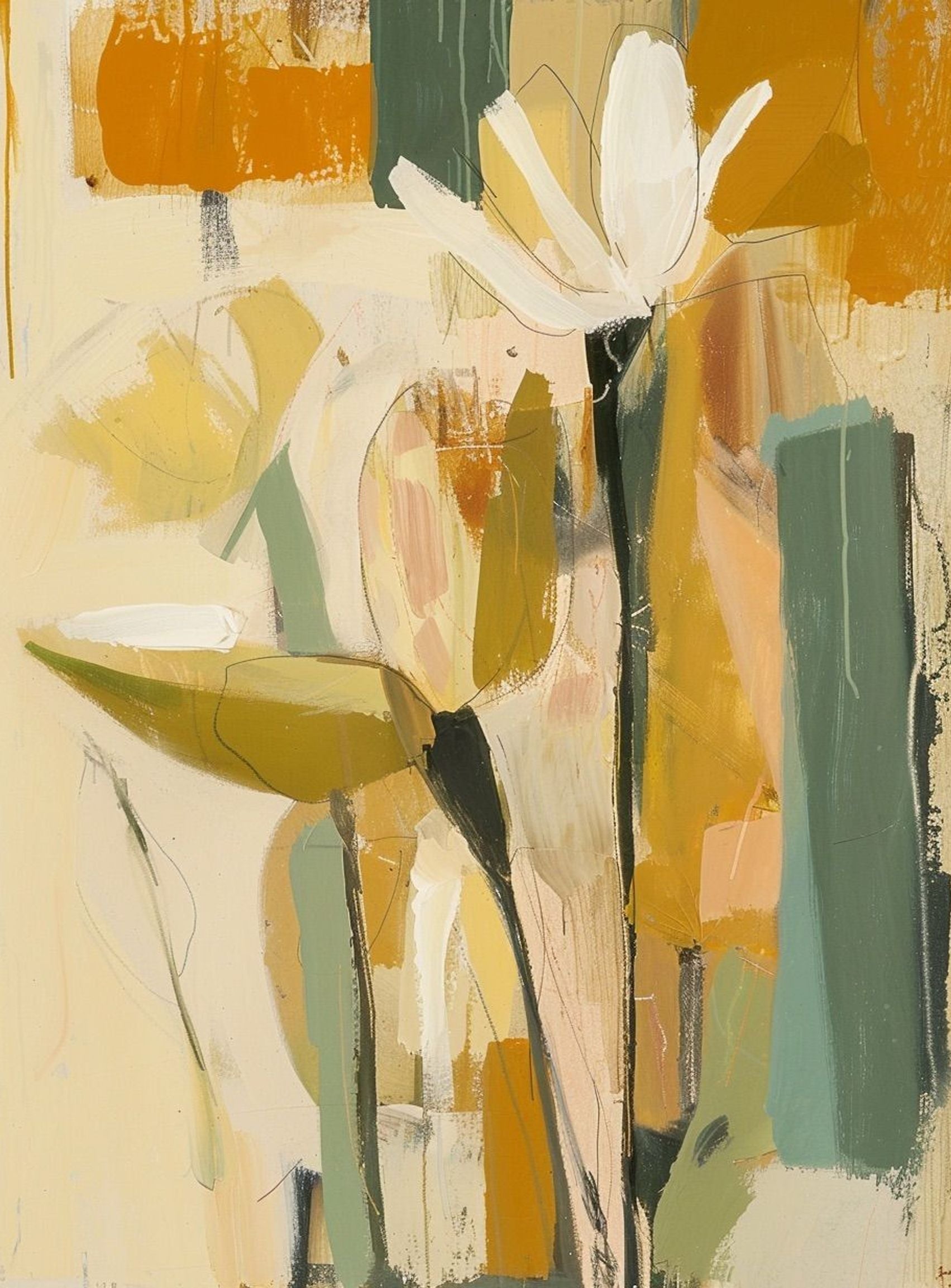 White flower in ochre blocks