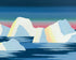 Icebergs under a pink banded sky