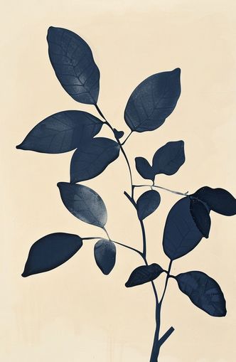 Indigo leaves on cream
