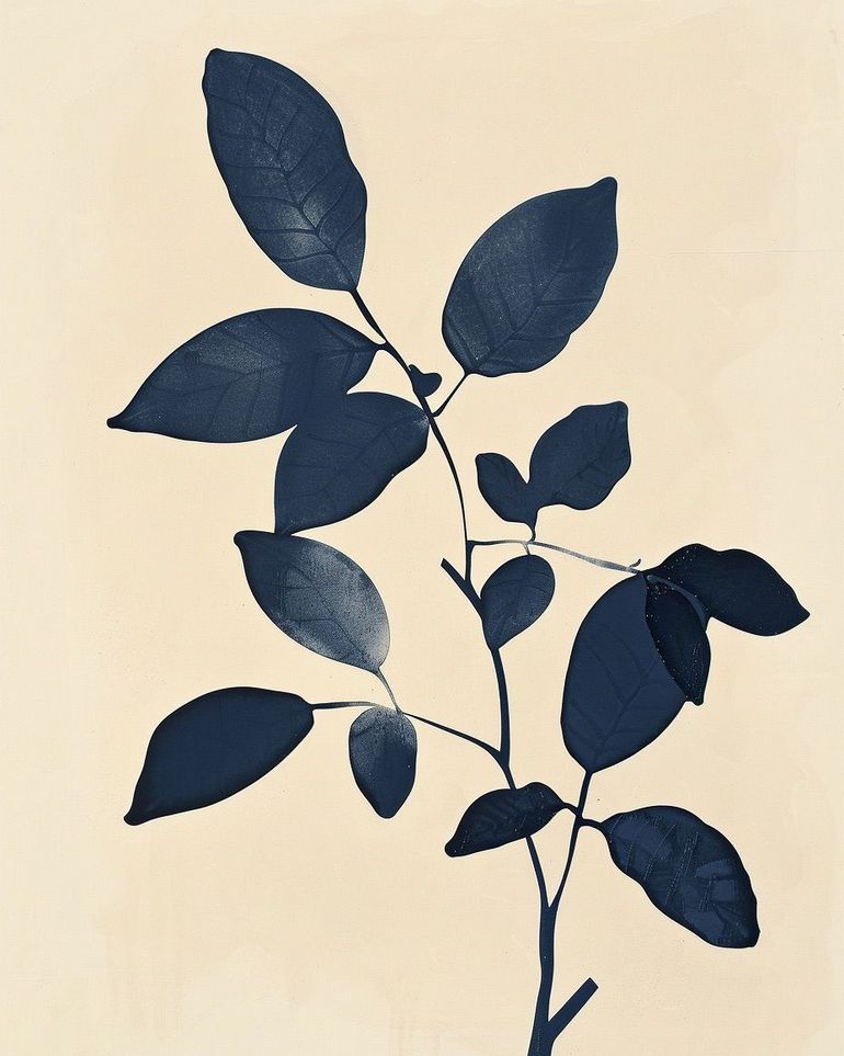 Indigo leaves on cream