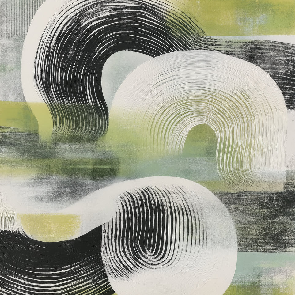Curved bands across green fields