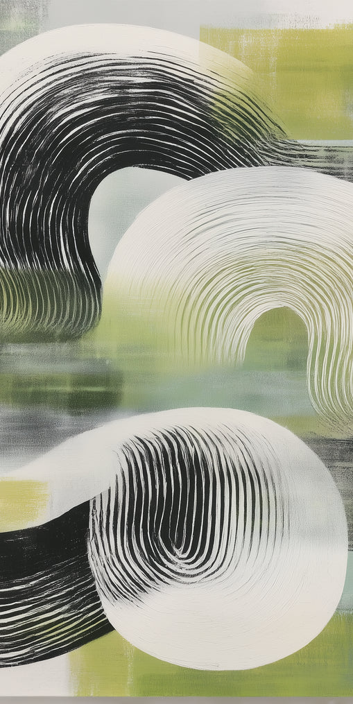Curved bands across green fields