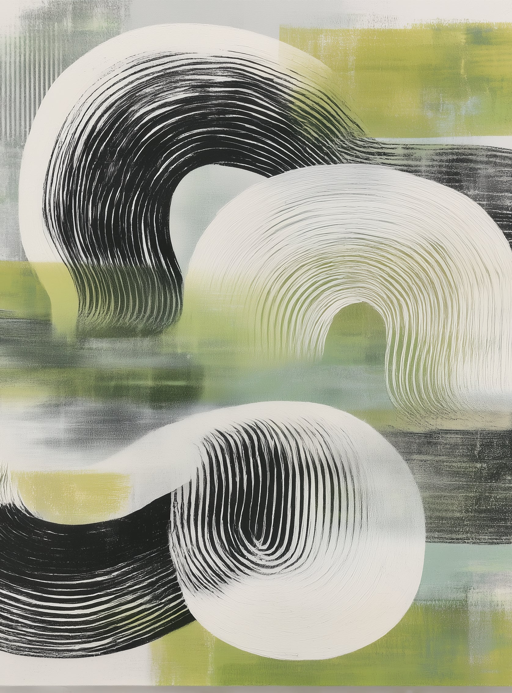 Curved bands across green fields