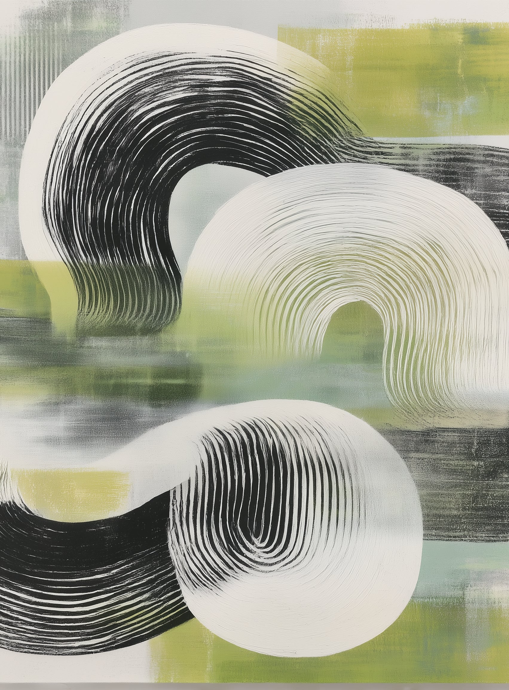 Curved bands across green fields
