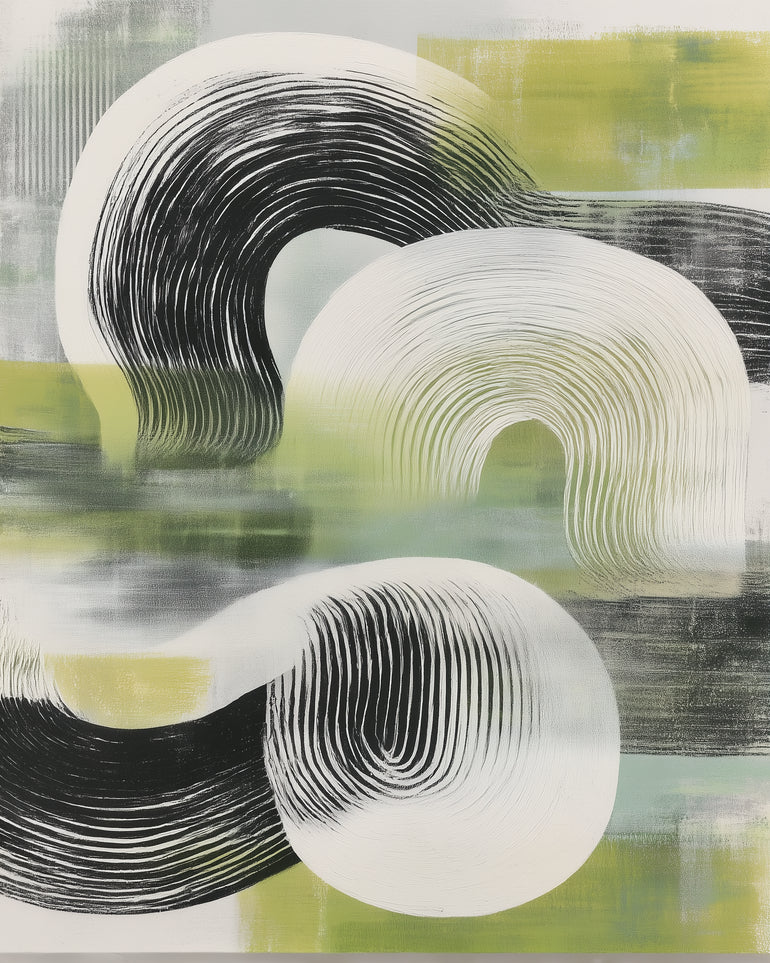 Curved bands across green fields