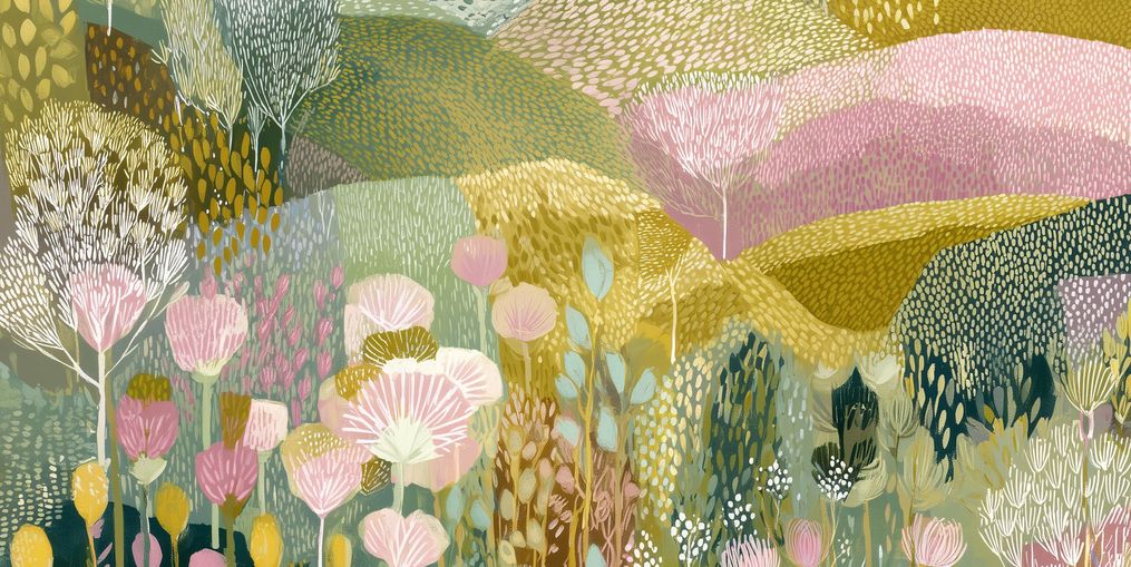 Patterned hills in bloom