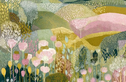 Patterned hills in bloom