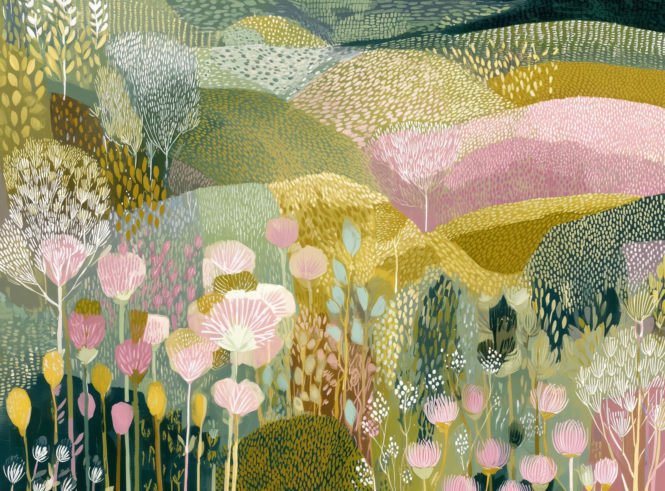 Patterned hills in bloom