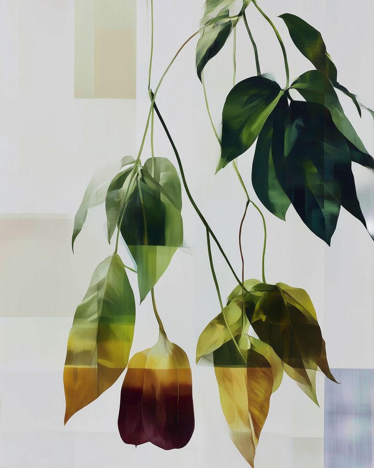 Green fading into amber leaves