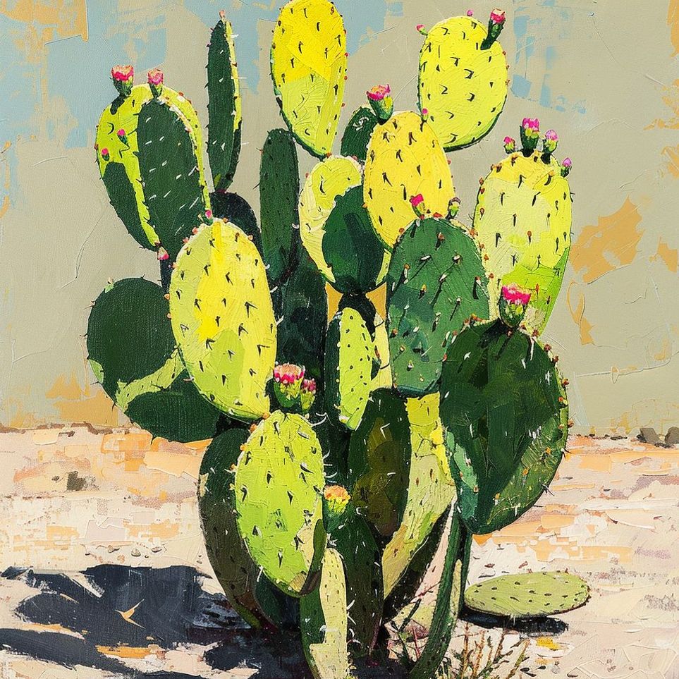 Yellow light on cactus pads