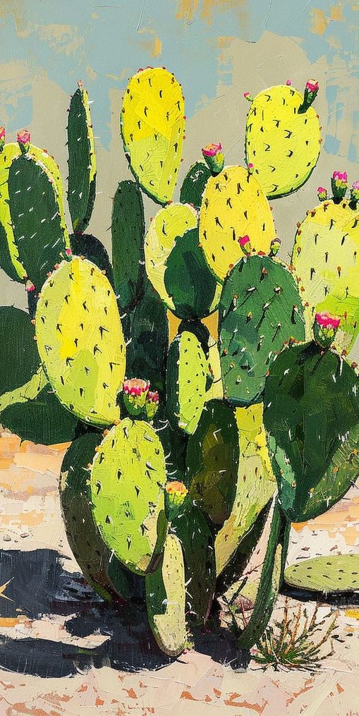Yellow light on cactus pads