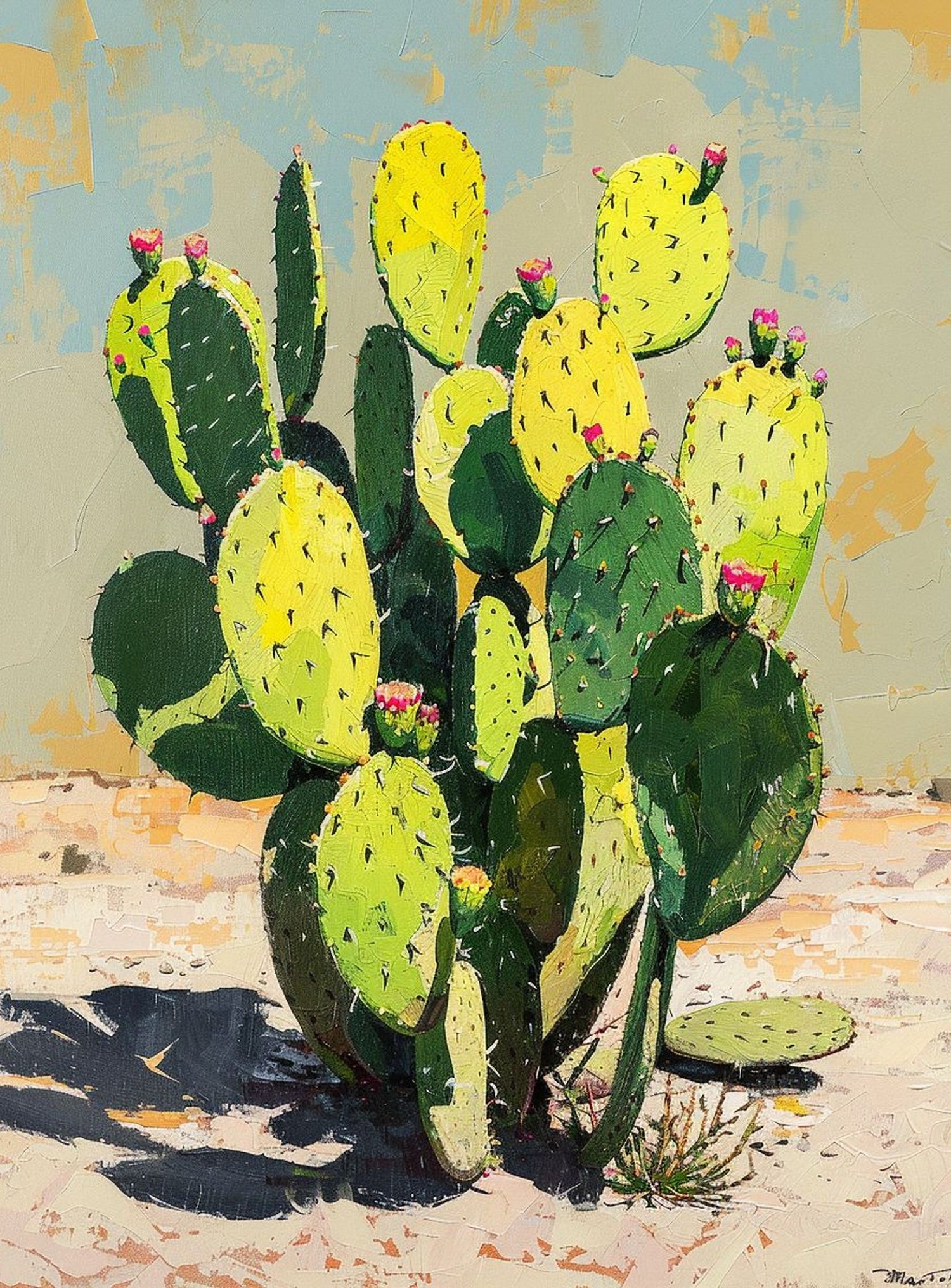 Yellow light on cactus pads