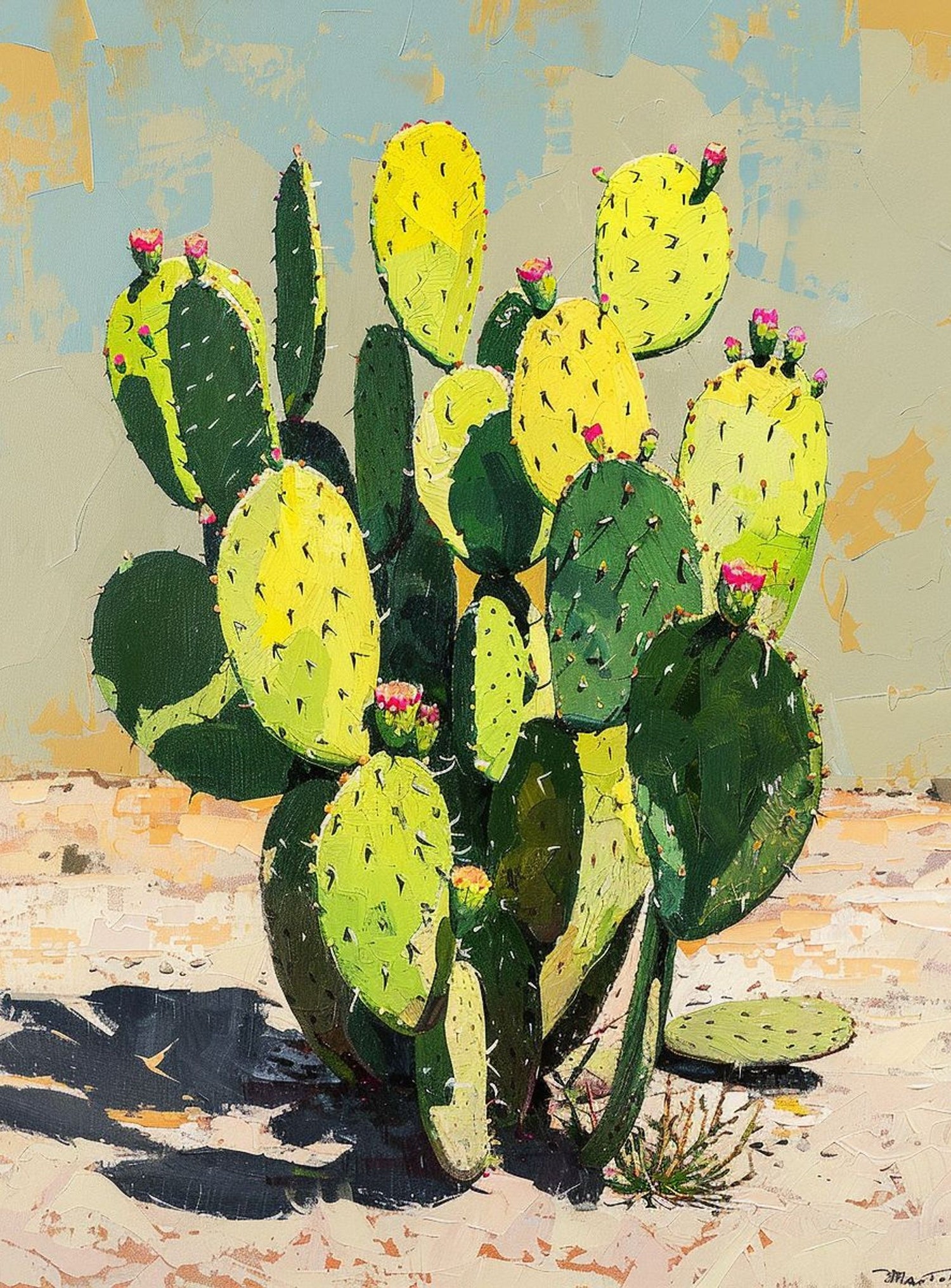 Yellow light on cactus pads