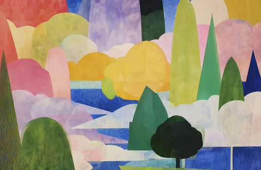 Tall trees over blue water