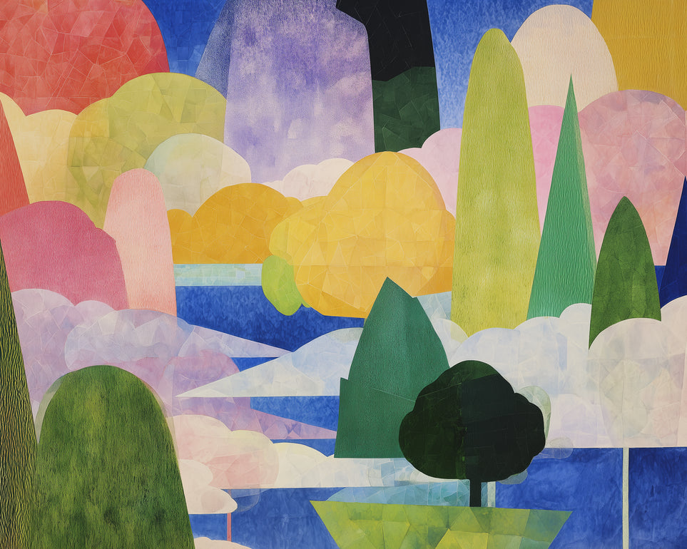 Tall trees over blue water