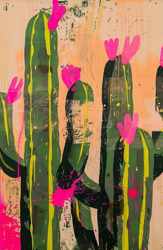 Pink blooms on cacti