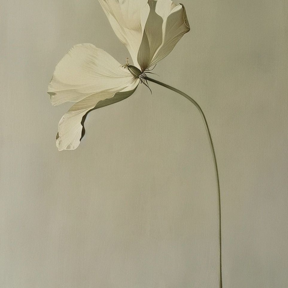 Cream petals in gray green air