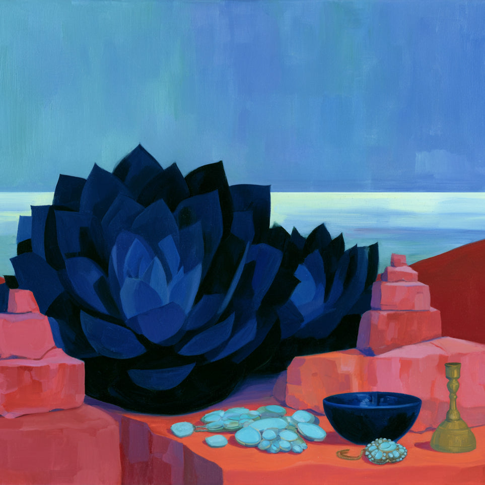 Blue flower in red light