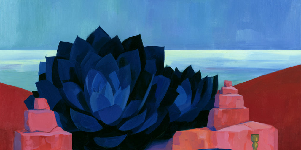 Blue flower in red light
