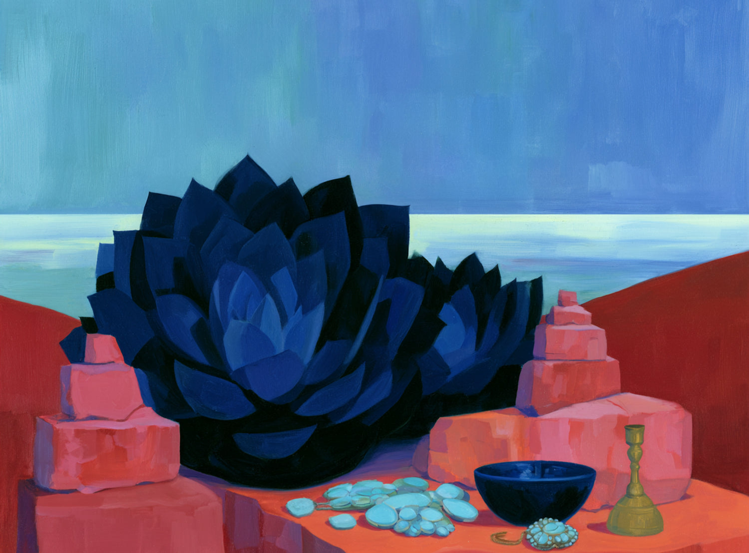 Blue flower in red light
