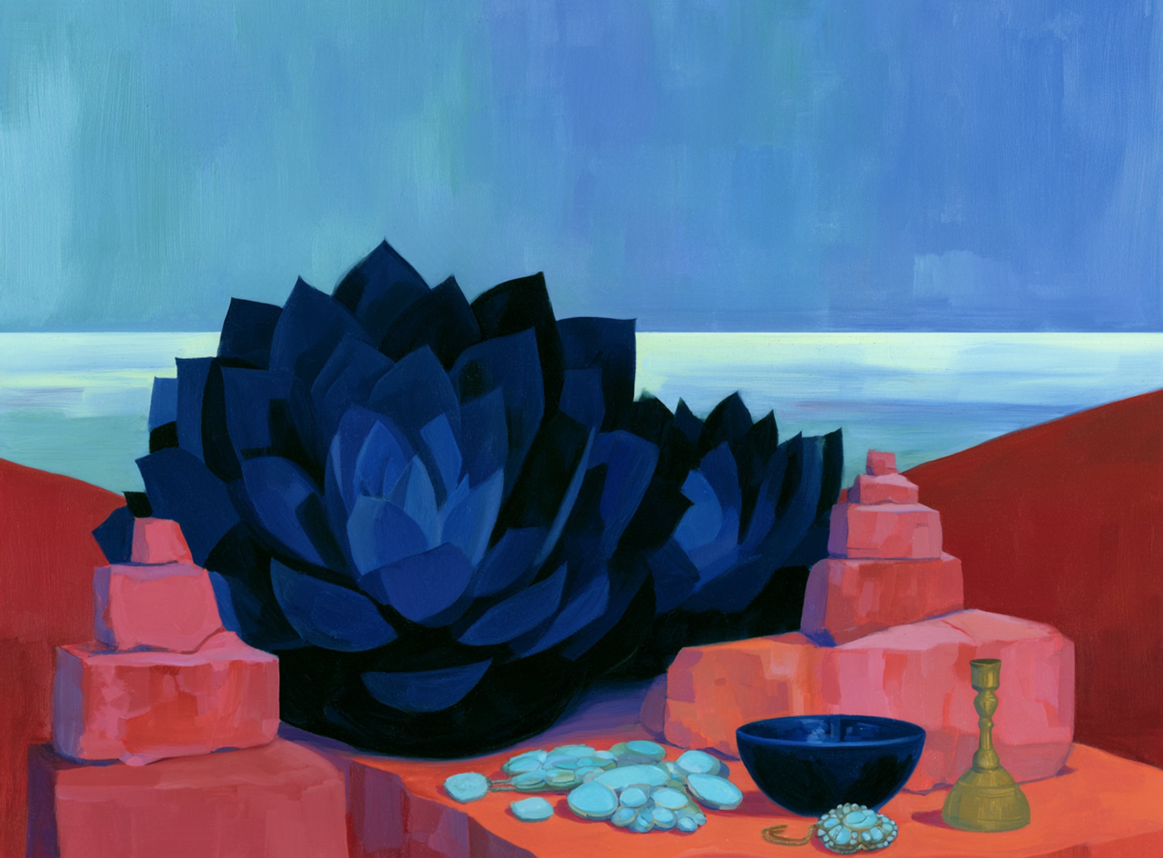 Blue flower in red light