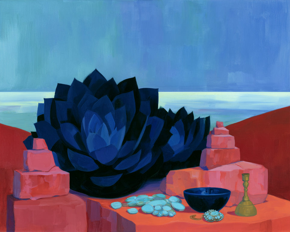 Blue flower in red light