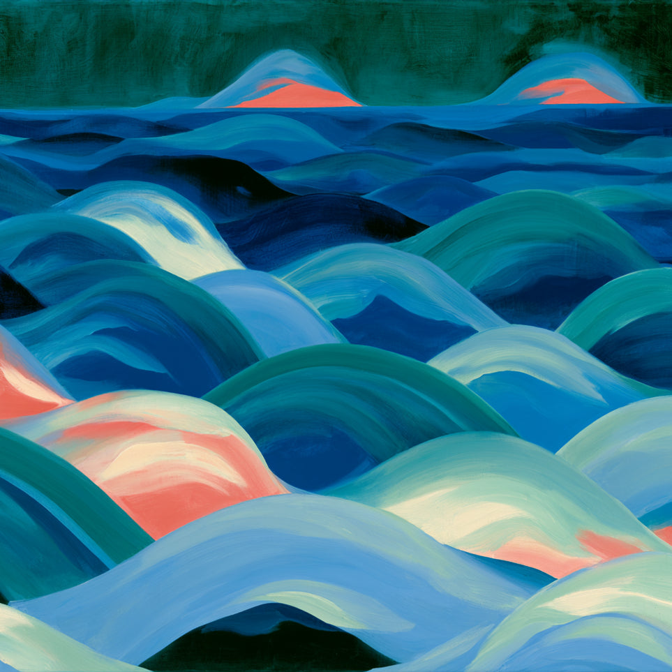 Pink light among blue waves
