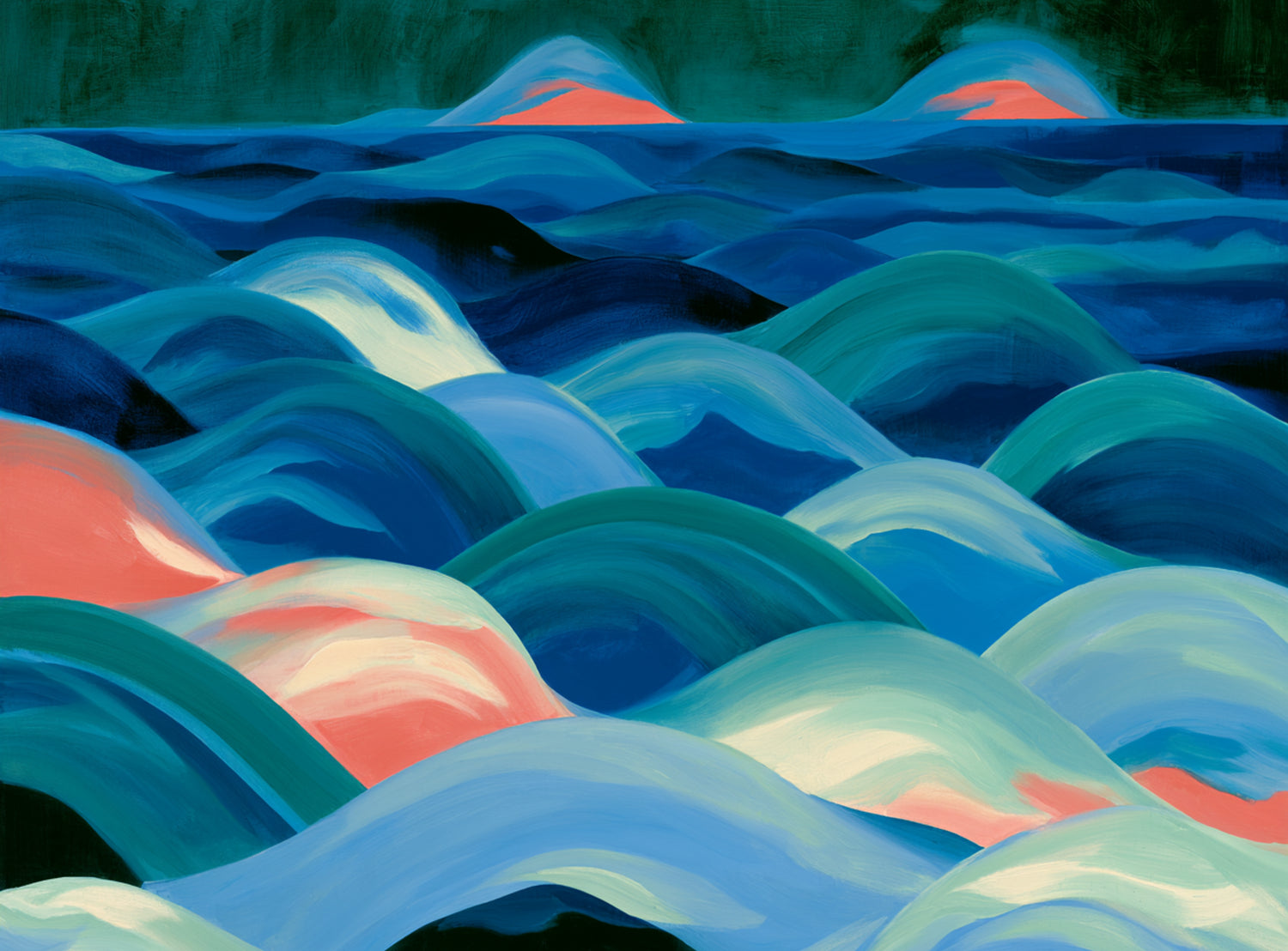Pink light among blue waves