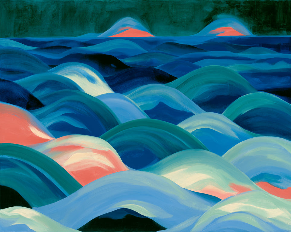 Pink light among blue waves