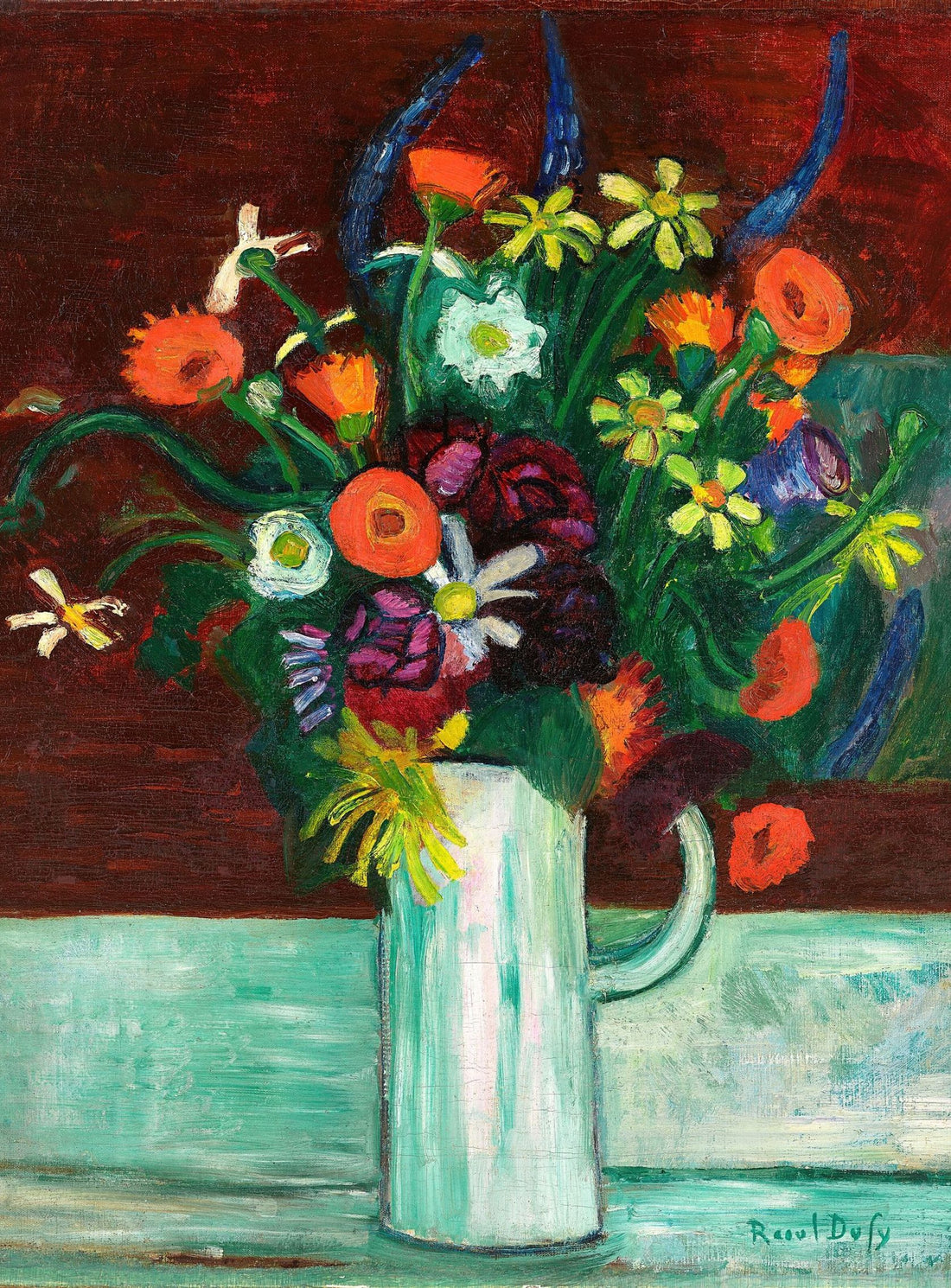 Flowers above the green table