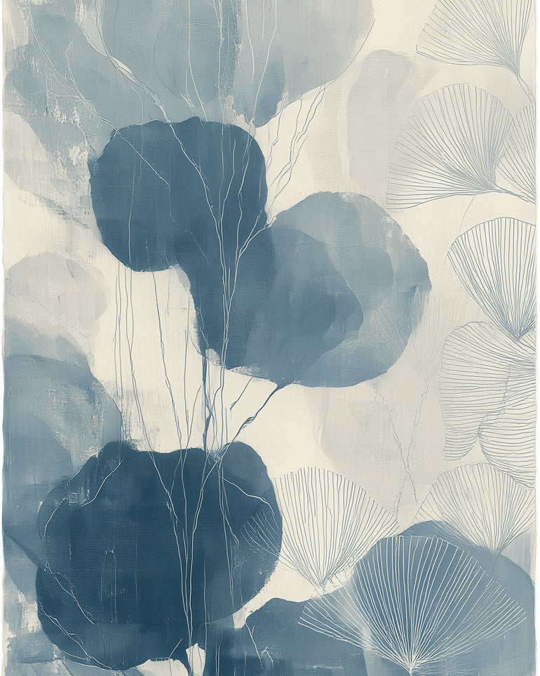 Ginkgo fans among round leaves
