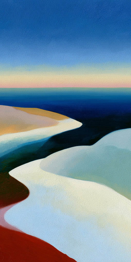 Blue sky over white dunes