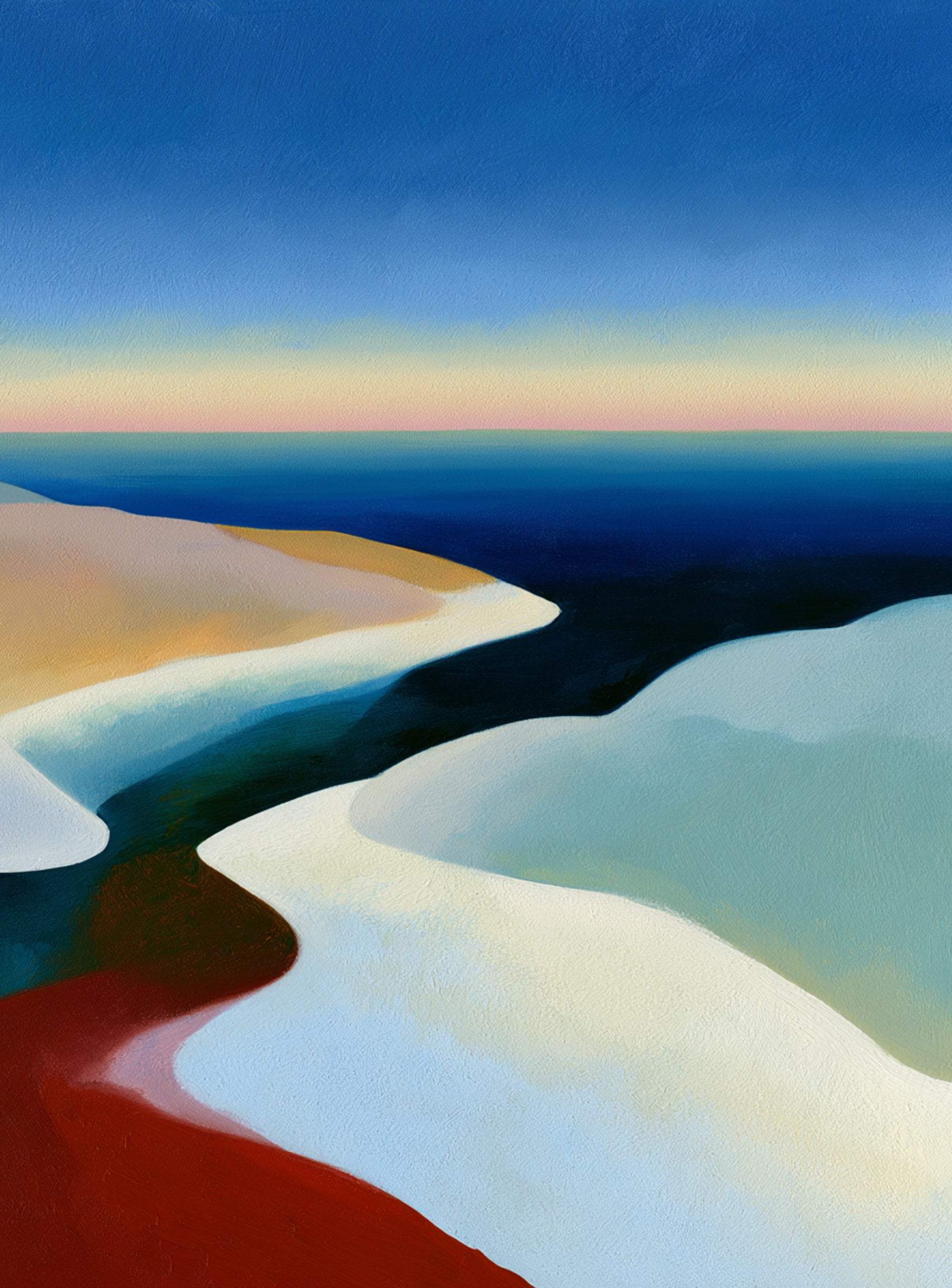 Blue sky over white dunes
