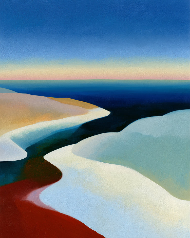 Blue sky over white dunes