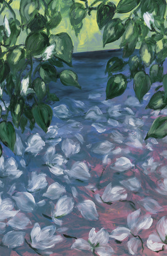 White petals on blue pond