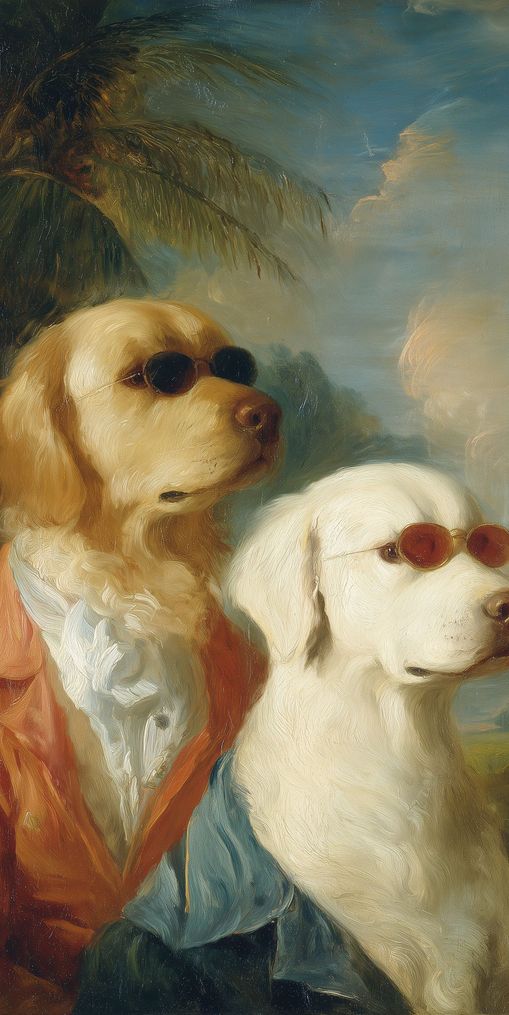 Two dogs in sunglasses
