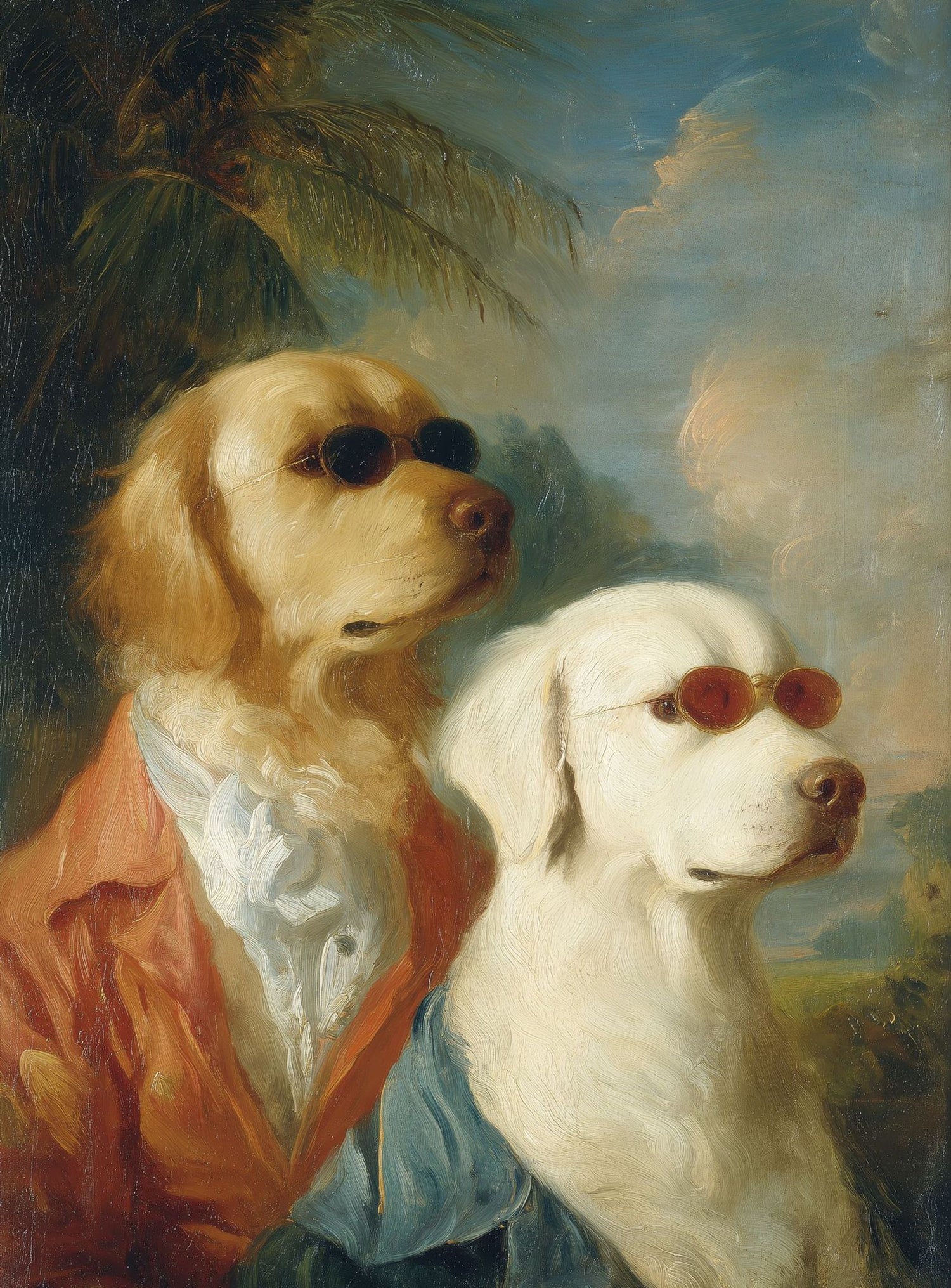 Two dogs in sunglasses