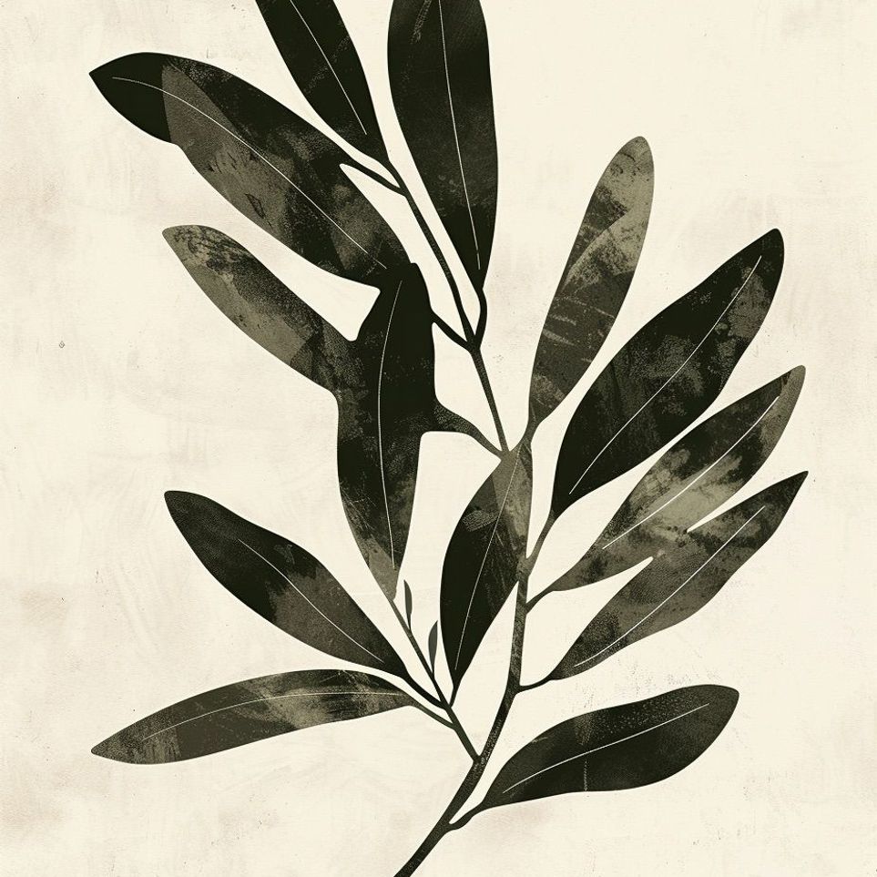 Charcoal leaves on ivory paper