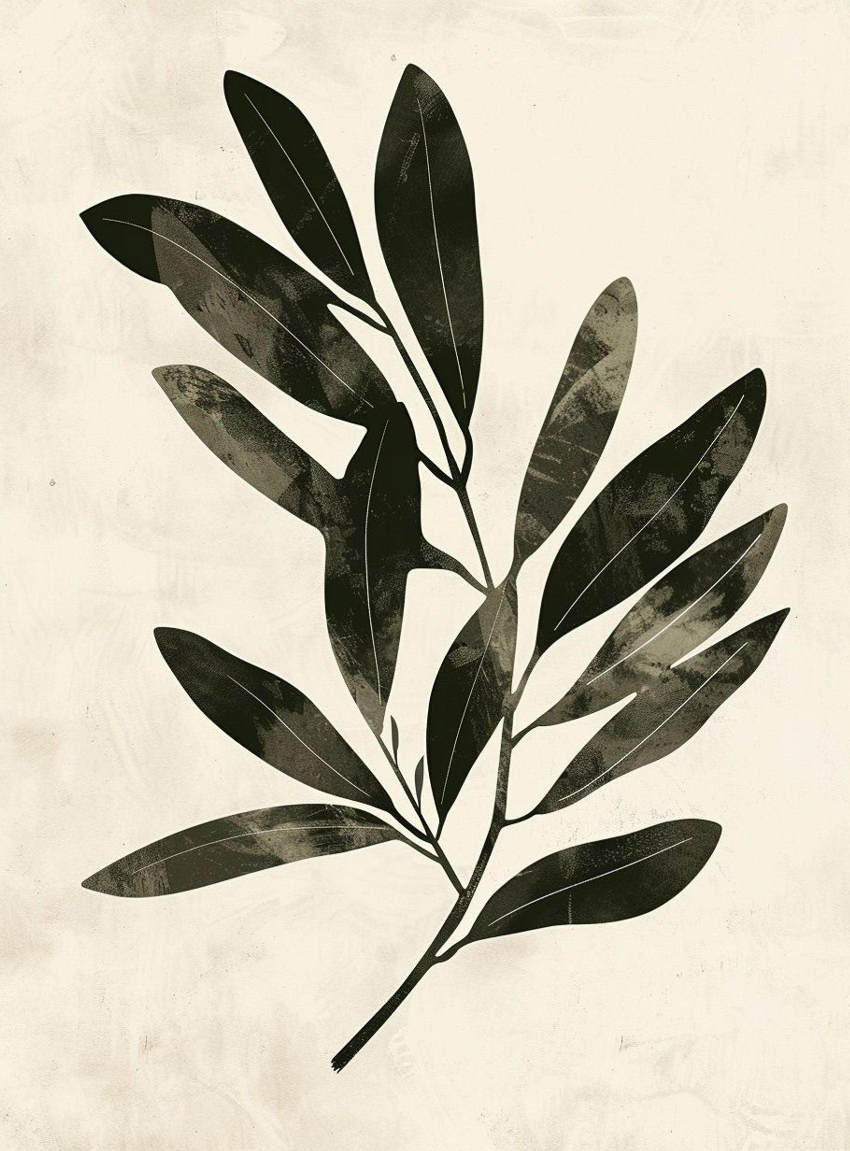 Charcoal leaves on ivory paper