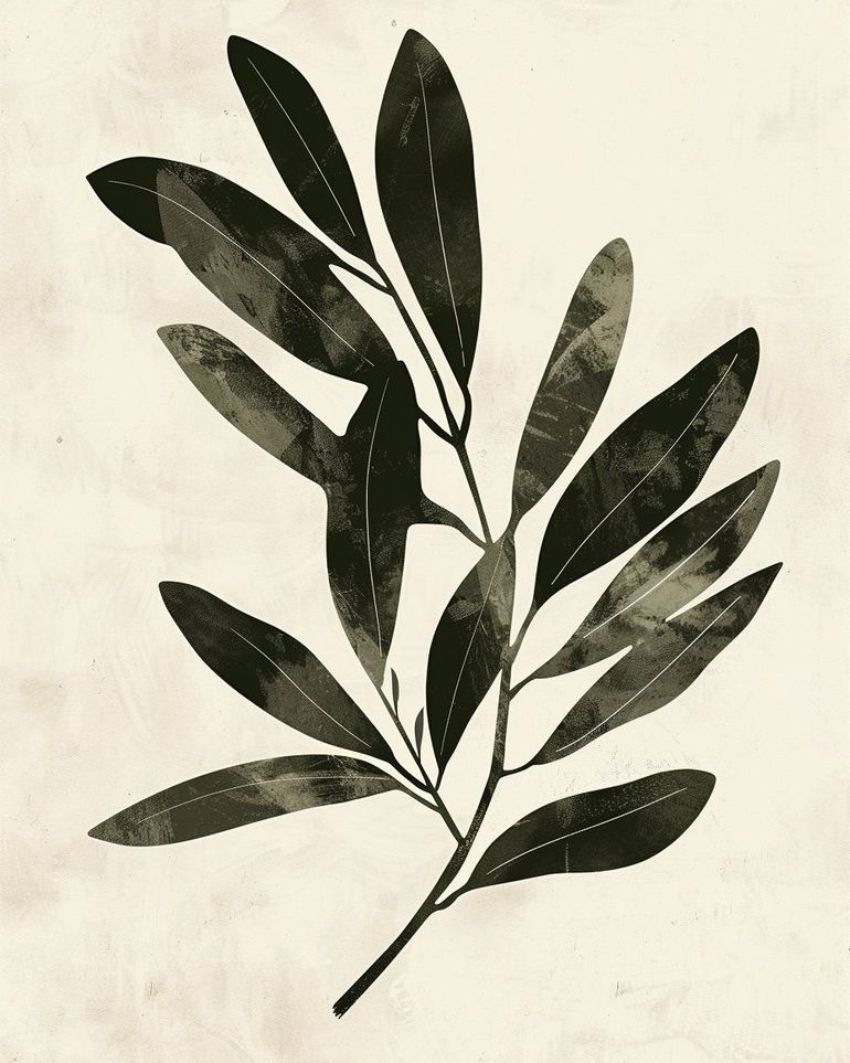 Charcoal leaves on ivory paper