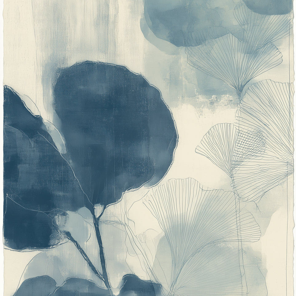 Indigo leaves on cream paper